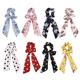 printed hair tie 8pcs Long Silk Hair Band Printed Bowknot Hair Knot Ponytail Holders Hair Ropes for Women Girls Ladies (Mixed Color)