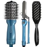 BaByliss Pro Nano Titanium Compact Hot Air Brush 2 with Curling Iron and Conair Pro Vented Brush