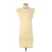 Bassike Casual Dress Crew Neck Sleeveless: Yellow Solid Dresses - Women's Size X-Small