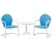 Maykoosh Beachy Beauty 3Pc Outdoor Metal Armchair Set White Gloss/White Satin - Side Table & 2 Chairs