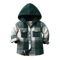 Jalioing Patchwork Jackets for Kid Long Sleeve Single-Breasted Button Hooded Fashion Plaid Coats (18-24 Months Green)