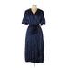 Tommy Hilfiger Casual Dress - Midi V-Neck 3/4 sleeves: Blue Print Dresses - Women's Size 12