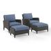 Maykoosh Classic Comfort 4Pc Outdoor Wicker Chair Set Blue/Brown - 2 Armchairs & 2 Ottomans