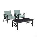 Maykoosh Renaissance Revival 3Pc Outdoor Metal Armchair Set Oatmeal/Oil Rubbed Bronze - Side Table & 2 Chairs