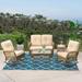 VIVIJASON 5-Piece Outdoor Patio Wicker Conversation Sets All Weather Outdoor Rattan Furniture Set Includes Glider Loveseat 2 Coffee Table 2 Rocking Chairs with Cushions for Backyard Light Brown