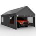 Walsunny Carport 12x18.5 ft Heavy Duty Car Canopy with Roll-up Windows Portable Garage with Removable Sidewalls & Doors