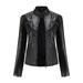 OVBMPZD Women s Slim Leather Stand Collar Zip Motorcycle Suit Belt Coat Jacket Tops