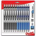 Pentel EnerGel 0.7 mm RTX Retractable Liquid Gel Pen Bulk Combo Pack of 6 BLACK INK & 6 BLUE INK metal (Total of 12 Deluxe Pens in box) Medium Line Metal Tip pens