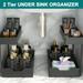 Baokaler Under Sink Organizer L-shaped 2 Pack Bathroom Organizer 2 Tier Sliding Cabinet Organizer Narrow Space Under Sink Organizers and Storage for Kitchen Bathroom with 8 Hooks