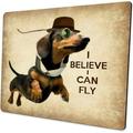 Custom Mouse Pad Funny Sausage Dog Cute Flying Dachshund with Glasses Design Art Joking Quotes and Sayings I Believe I Can Fly Mousepad Mat
