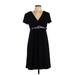 DressBarn Casual Dress - A-Line V Neck Short sleeves: Black Solid Dresses - Women's Size 10