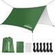 Overmont Camping Zeltplane 3m x 3m Tarp Multifunktional Tragbar Sonnensegel mit 6 Heringe und 6 Seilen Sonnenschutz für Hängematte Outdoor Reisen Picknick Grün