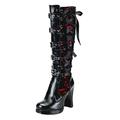 Boots for Women Flat Knee High Bows Cosplay Leather Tied Cross Fashion Women Shoes Gothic Boots Kneeth Platform women's boots Womens Thigh High Boots Size 8 (Red, 5.5)