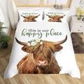 Homewish Highland Cow Bedding Set Farm Animal Cow Print Comforter Cover for Girls Toddler Boys Highland Cow Gifts Duvet Cover,Animal and Flowers Bedding Set King with 2 Pillowcases