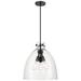 Newton Bell 16" Wide 3 Light Matte Black Cord Hung Pendant With Clear