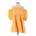 Color Me Courtney Casual Dress - A-Line High Neck Short sleeves: Orange Polka Dots Dresses - Women's Size X-Small