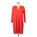 Lands' End Casual Dress - Shift V Neck 3/4 sleeves: Red Solid Dresses - New - Women's Size Medium