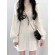 QWEEK Knit Knitted Sweater Mini Dress Women Casual Lantern Sleeve Short Dresses 2023 Autumn Winter