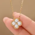 1.2ct Moissanite Clover Necklace Women Rose Gold Plated Iced Mosan Diamond Pendant Necklace 925