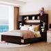 Full Size Murphy Bed with 4 Drawers, Soild Wood Platform Bed with All-in-One Cabinet and Shelf for Girls, Boys Bedroom