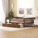 Full Size Daybed Wood Bed with 2 Drawers, Wood Day Bed with Fence-Shaped Guardrail for Kids Teens Girls Boys, Walnut