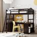 Twin Size Loft Bed, Solid Pinewood Bed Frame with Desk & Cabinet & 2 Drawers & 4 Storage Shelves & Safety Guardrails, Espresso