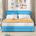 Queen Storage Upholstered Hydraulic Platform Bed with 2 Drawers & Headboard, Modern Metal Bed Frame, No Box Spring Needed, Blue