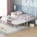 Twin Size Daybed Metal Platform Bed Frame with Twin Size Adjustable Trundle, Metal Structure Bedframe Daybed with Trundle, White