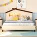 Full Size Wood Platform Bed with House-shaped Headboard and Motion Activated Night Lights for Girls, Boys Bedroom, Cream