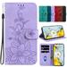 Dteck for Samsung Galaxy S22 Wallet Case Premium PU Leather Embossed Pattern Folio Flip Case with Card Holders Wrist Strap Kickstand Folio Purse Cover for Samsung Galaxy S22 Purple Lily