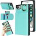 Wallet Cases for iPhone SE 2022/SE 2020/7/8 with Card Holder 4.7 PU Leather Magnetic Clasp [360Â° Rotatable Ring Holder Kickstand] Heavy Duty Flip Case for Women Girls (Mint Green)