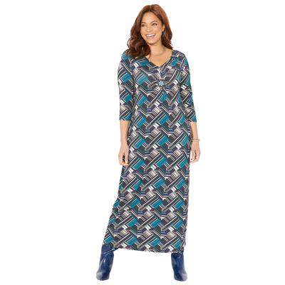 Plus Size Women's AnyWear Beaded Medallion Maxi Dress by Catherines in Deep Teal Geo (Size 1XWP)