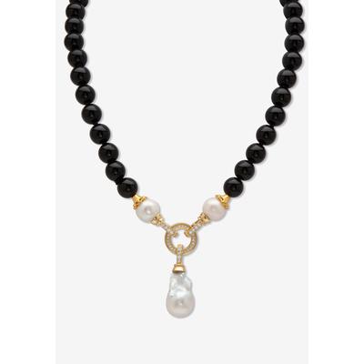 Women's 1.72 Cttw. Black Agate & Keshi Pearl Drop Beaded Necklace Gold-Plated 20