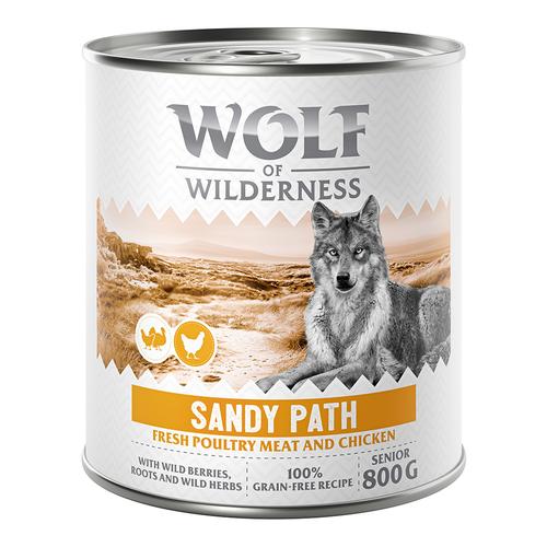 6 x 800 g Senior Sandy Path Geflügel mit Huhn Wolf of Wilderness getreidefreies Hundefutter nass
