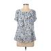 Nine West Short Sleeve Blouse: Blue Tops - Women's Size Medium