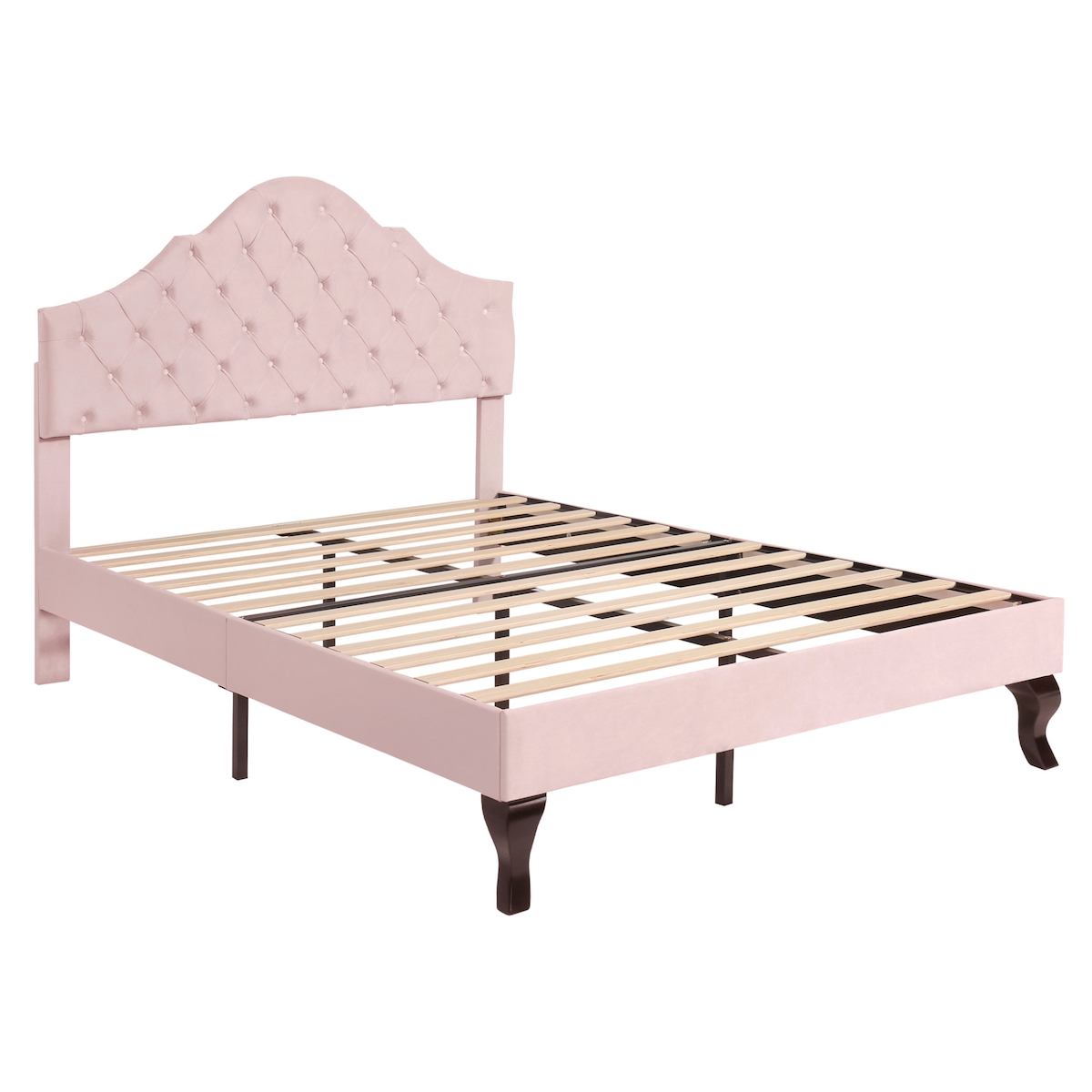 Merax Polsterbett 140x200 Doppelbett aus Samt mit Höhenverstellbares Kopfteil & Lattenrost Rosa Image
