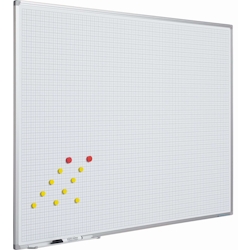 PROREGAL Kariertes magnetisches Whiteboard Slim, HxB 90x120cm, 8mm-Platte, 2x2cm Raster, inkl. Befestigungsmaterial & Stiftablage, Weiß Image