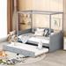 Twin Size Canopy Daybed with Trundle, Wood 4 Poster Bed with Strong Slat Support for Girls, Boys, No Box Spring Needed, Gray