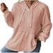 Jalioing Women s Sweatshirt Solid Color Ribbed Hooded Drawstring Pullover Long Sleeve Plus Size Baggy Hoodies (Medium Pink)