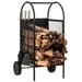 Indoor and Outdoor Patio Iron Firewood Log Cart with Wheels and Fireplace Tool Set Black
