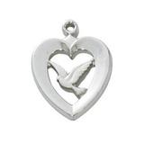 0.63 x 0.49 x 0.6 in. Sterling Silver Heart with Dove Pendant for Brass Chain
