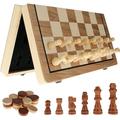 56Pcs Chess and Checkers Set Chess Game Set Wooden 2-in-1 Board Game Magnetic Travel Chess Board Game Portable Board Games Accessories with Drawstring Storage Pouch for Kids Adults