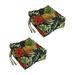 16 in. Spun Polyester Patterned Outdoor Square Tufted Chair Cushions Tropique Raven - Set of 4
