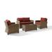 4 Piece Bradenton Outdoor Wicker Seating Set with Sangria Cushions - Weathered Brown