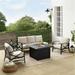 Outdoor Sofa Set with Fire Table Oatmeal & Oil Rubbed Bronze - Sofa Dante Fire Table - Side Table & 2 Arm Chairs - 5 Piece