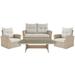 57 in. Canaan All-Weather Wicker Outdoor Seating Set with Loveseat Two Chairs & Coffee Table - Cream