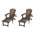 70 in. Oceanic Collection Adirondack Chaise Lounge Chair Foldable Cup & Glass Holder Dark Brown - Set of 2