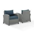 30.50 x 31.75 x 32.50 in. Bradenton Outdoor Wicker Armchair Set - 2 Armchairs Navy & Gray - 2 Piece