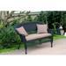 Black Wicker Patio Love Seat With Brown Cushion And Pillows