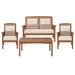 Lyndon Eucalyptus Wood Conversation Set with 2-Seat Bench Chairs & Cocktail Table - Set of 2